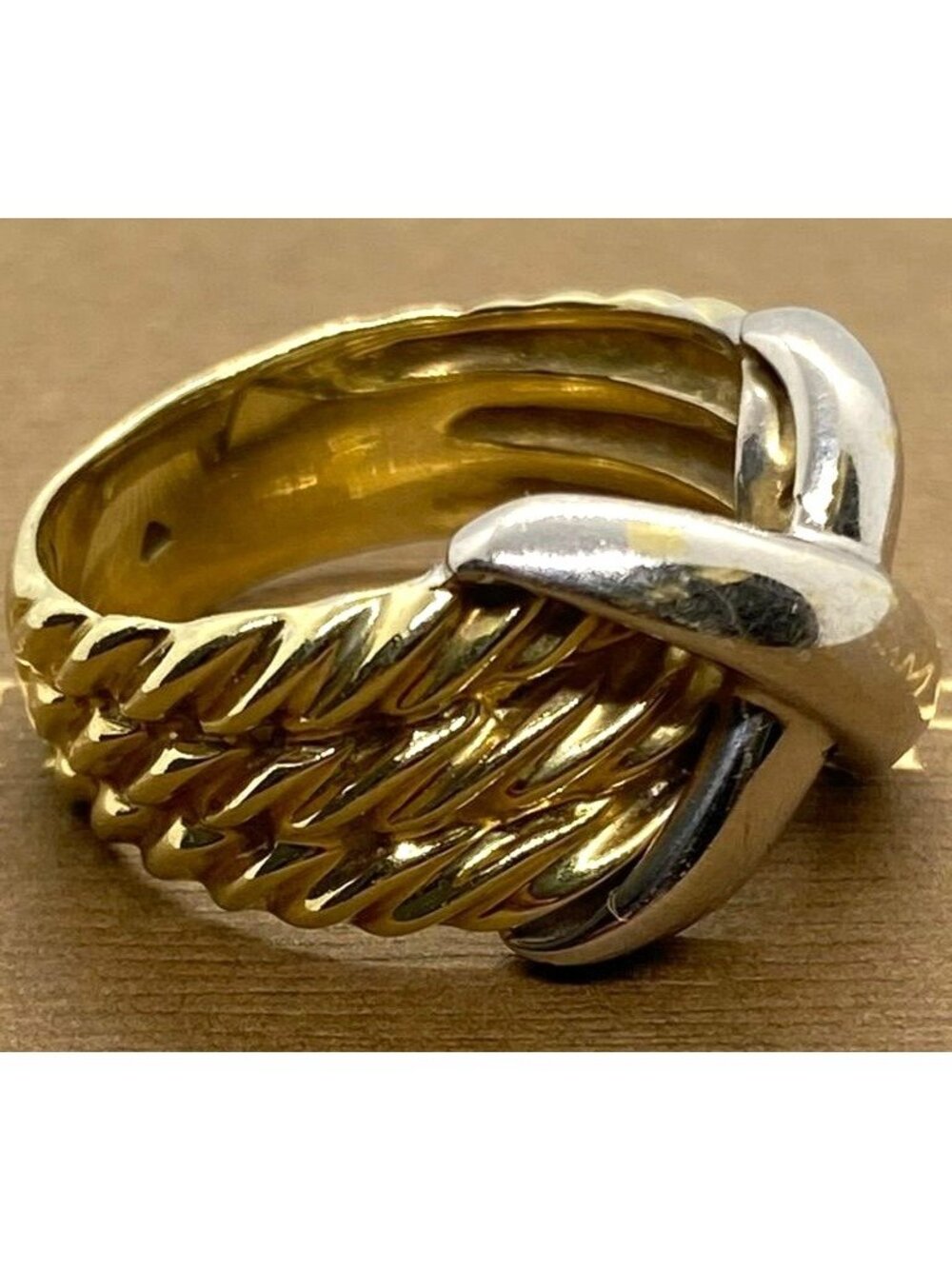 David Yurman 14K White and Yellow Gold Triple Cable X Ring Size 6.5 - Picture 6 of 9